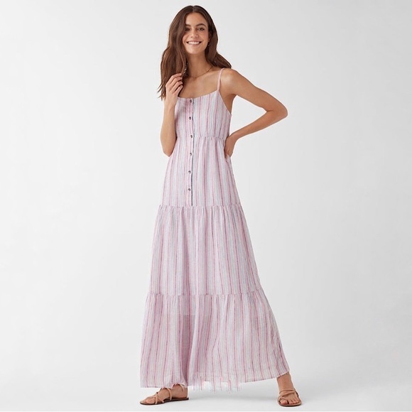 Splendid Dresses & Skirts - Splendid Promenade Linen Blend Tiered Maxi Dress Pink Glow Multi Stripe Medium